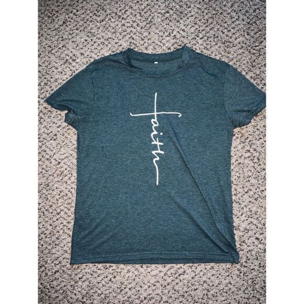 Faith Graphic Tee - Teal Short Sleeve Women's Top